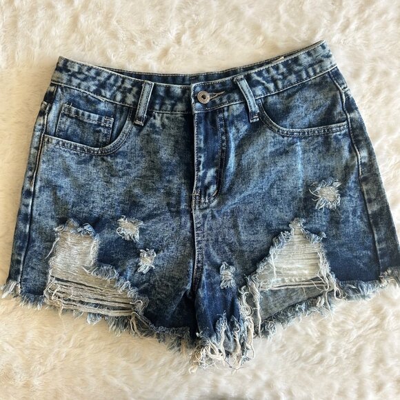 EUC Distressed Denim High-Waisted Cutoff Jean Shorts Size Small - Picture 1 of 7